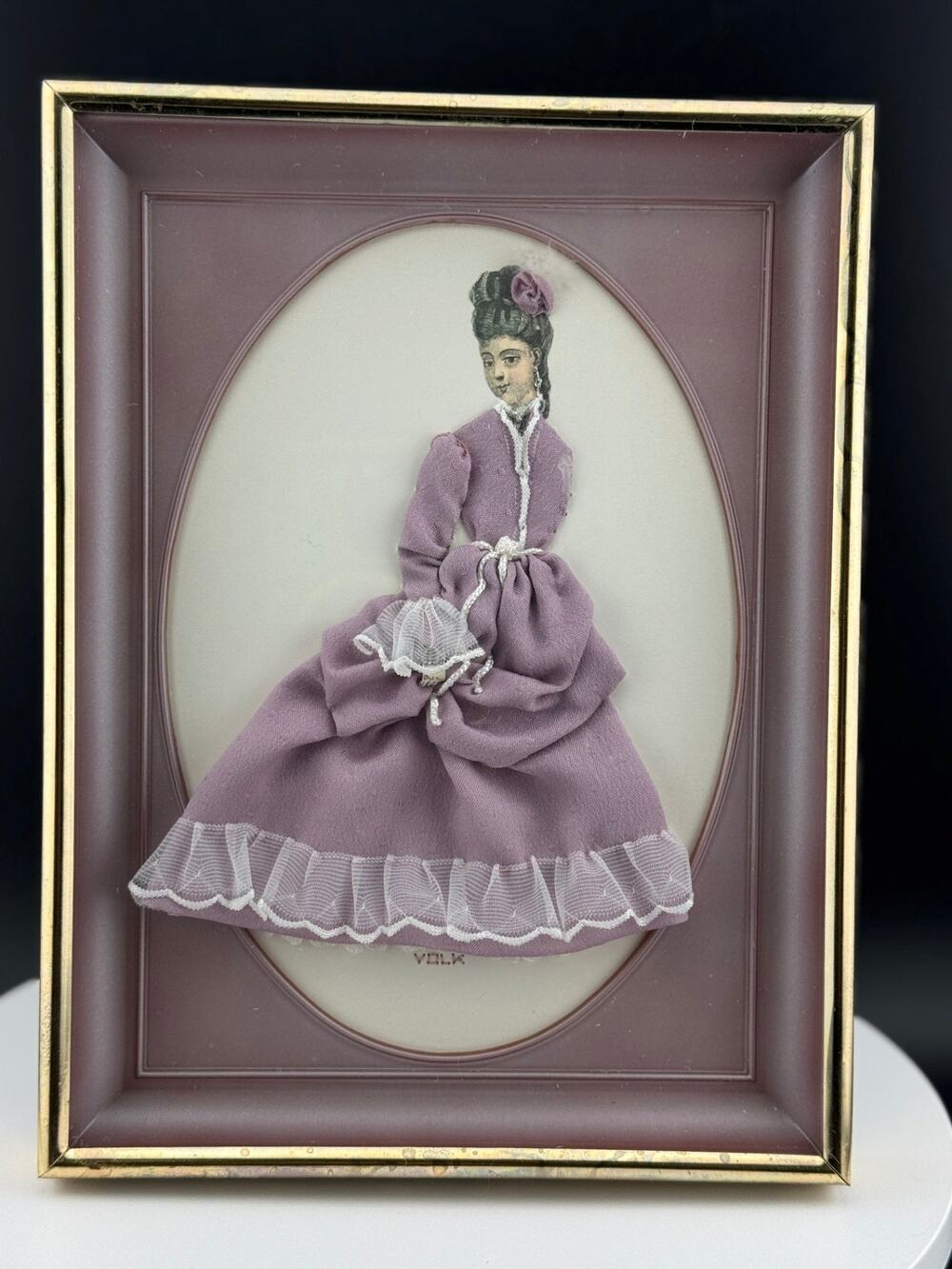 Lavender Dress Victorian Woman Framed Diorama